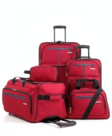 Spend your budget on the trip, not on getting there. Incredibly affordable and incredibly well-designed, this set is for any seasoned traveler who wants style and function that go the distance. Two durable uprights, a rolling duffel, tote and travel kit with built-in features that make a world of difference on the go. 3-year limited warranty. Spend your budget on the trip, not on getting there. Incredibly affordable and incredibly well-designed, this set is for any seasoned traveler who wants style and function that go the distance. Two durable uprights, a rolling duffel, tote and travel kit with built-in features that make a world of difference on the go. 3-year limited warranty.