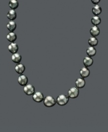 Whisk yourself away to Tahiti with this natural beauty. Belle de Mer's cultured Tahitian pearl necklace (9-10mm) has a 14k gold clasp. Approximate length: 18 inches. Whisk yourself away to Tahiti with this natural beauty. Belle de Mer's cultured Tahitian pearl necklace (9-10mm) has a 14k gold clasp. Approximate length: 18 inches.
