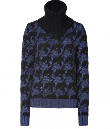 A bold exaggerated houndstooth print covers this cool sixties-inspired turtleneck pullover from Versace - Ribbed turtleneck, long sleeves with ribbed cuffs, all-over print, ribbed hem, slim fit - Style with cropped trousers, slim jeans, or a pencil skirt