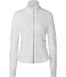 Inject a modern edge into your sportswear wardrobe with Jet Sets sleek stretch zip-up jacket, the perfect weight for wearing both indoors and out - Stand-up collar, long sleeves, zippered front, zippered pockets - Form-fitting - Team with weather boots and jeans, or with workout leggings and fashion sneakers
