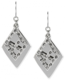 Diamond shapes double up on this glamorous set of earrings from Kenneth Cole New York. Crafted from silver-tone mixed metal, the earrings feature black and clear glass crystal paves. Approximate drop: 1-3/4 inches.