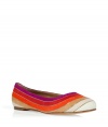 Inject classic style into your look with these ultra chic, spring-ready flats from Salvatore Ferragamo - Multicolor suede stripe detail with metallic trim, rounded toe - Style with a sleek sheath and a statement bag