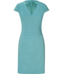 Elegant dress in fine, blue-green cotton blend - Especially comfortable and flattering, thanks to a touch of stretch - Slim-fitting sheath style, with darts at bust, deep v-neck and cap sleeves - Decorative pleat detail defines a trim waist - Pencil skirt hits above the knee - Zips at back - Sleek and streamlined, in a sophisticated summer hue - Pair with peep toe pumps, leather sandals or wedges Elegant dress in fine, blue-green cotton blend - Especially comfortable and flattering, thanks to a touch of stretch - Slim-fitting sheath style, with darts at bust, deep v-neck and cap sleeves - Decorative pleat detail defines a trim waist - Pencil skirt hits above the knee - Zips at back - Sleek and streamlined, in a sophisticated summer hue - Pair with peep toe pumps, leather sandals or wedges