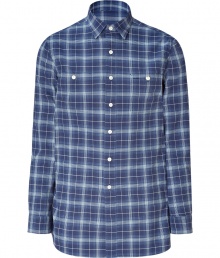 Bring classic preppy-cool style to your look with this plaid button down from Polo Ralph Lauren - Small spread collar, front button placket, two patch pockets with buttons, slim fit - Pair with jeans, loafers, and a cashmere cardigan