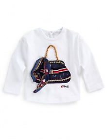 THE LOOKRound necklineLong sleevesEmbellished handbag printChain, rhinestone, ribbon and scarf accentsPrinted logoBack snap closure with keyholeTHE MATERIAL90% cotton/10% elastaneCARE & ORIGINHand washImiported THE LOOKRound necklineLong sleevesEmbellished handbag printChain, rhinestone, ribbon and scarf accentsPrinted logoBack snap closure with keyholeTHE MATERIAL90% cotton/10% elastaneCARE & ORIGINHand washImiported
