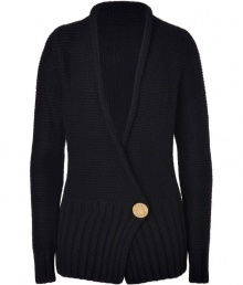 Inject a luxe note into your knitwear favorites with Antonia Zanders ultra chic single buttoned cardigan - Shawl collar, wrapped front, button closure, ribbed trim - Fitted - Team with tissue tees and trend favorite leather leggings