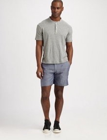 Great for layering or alone in soft cotton with button placket.Short sleevesCottonMachine washMade in USA of imported fabric Great for layering or alone in soft cotton with button placket.Short sleevesCottonMachine washMade in USA of imported fabric