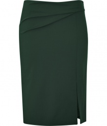 Alberta Ferretti puts a modern spin on ladylike luxe with this ultra-chic, bottle green wool blend pencil skirt - Curve-hugging slim cut hits above knee and features a sultry side slit - Elegant drape detail at waist and side zip - Seamlessly transitions from the office to after-work cocktails, parties and dinners - Dress up with a silk blouse, leather jacket and pumps, or go for a more laid-back look with a boxy pullover and sandals Alberta Ferretti puts a modern spin on ladylike luxe with this ultra-chic, bottle green wool blend pencil skirt - Curve-hugging slim cut hits above knee and features a sultry side slit - Elegant drape detail at waist and side zip - Seamlessly transitions from the office to after-work cocktails, parties and dinners - Dress up with a silk blouse, leather jacket and pumps, or go for a more laid-back look with a boxy pullover and sandals