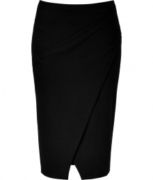 An exquisite choice for business to cocktails looks, Donna Karans stretch wool pencil skirt cuts a flattering feminine figure no matter how you wear it - Wrapped front with slit, elasticized waistline, contoured seaming, pulls on - Form-fitting - Team with feminine tops and standout statement accessories An exquisite choice for business to cocktails looks, Donna Karans stretch wool pencil skirt cuts a flattering feminine figure no matter how you wear it - Wrapped front with slit, elasticized waistline, contoured seaming, pulls on - Form-fitting - Team with feminine tops and standout statement accessories