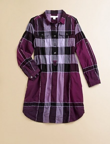 A bold check pattern and button-flap chest pockets complete this timeless woven cotton shirt dress.Pattern variesSpread collarLong sleeves with button-tab roll cuffsButton-frontButton flap chest pocketsShirttail hemCotton/nylon/elastaneMachine washImported A bold check pattern and button-flap chest pockets complete this timeless woven cotton shirt dress.Pattern variesSpread collarLong sleeves with button-tab roll cuffsButton-frontButton flap chest pocketsShirttail hemCotton/nylon/elastaneMachine washImported