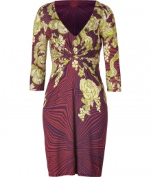 Inject optical intrigue into your cocktail ready look with Matthew Williamsons eye-catching graphic printed draped jersey dress - V-neckline, 3/4 sleeves, gathered bust - Fitted - Team with statement heels and streamlined accessories