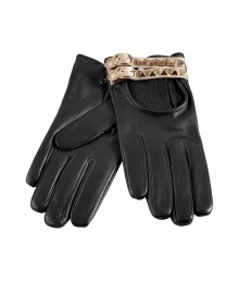 Ladylike luxe meets edgy elegance with Valentinos ultra-chic black driving gloves - Artfully crafted from sumptuously supple leather and punctuated with two rows of gold-tone studs - Classically slim, second-skin fit - Cut out detail and adjustable buckle closure - Pair with a moto jacket and pencil skirt, jeans and a poncho or slim trousers and a trench Ladylike luxe meets edgy elegance with Valentinos ultra-chic black driving gloves - Artfully crafted from sumptuously supple leather and punctuated with two rows of gold-tone studs - Classically slim, second-skin fit - Cut out detail and adjustable buckle closure - Pair with a moto jacket and pencil skirt, jeans and a poncho or slim trousers and a trench