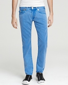 A classic 5-pocket silhouette with a contemporary wash and slim straight leg, plus edgy details like horseshoe stitching and large silver-tone rivets at points of wear, distinguish this pair of True Religion jeans from the sea of regular denim. A classic 5-pocket silhouette with a contemporary wash and slim straight leg, plus edgy details like horseshoe stitching and large silver-tone rivets at points of wear, distinguish this pair of True Religion jeans from the sea of regular denim.