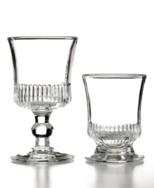 The perfectly French Richealeau goblets pair intricate fluted detail and an old-world silhouette for a look of antique splendor. Brilliant clarity in durable glass adds to their undeniable elegance. From French Home's collection of drinking glasses. The perfectly French Richealeau goblets pair intricate fluted detail and an old-world silhouette for a look of antique splendor. Brilliant clarity in durable glass adds to their undeniable elegance. From French Home's collection of drinking glasses.