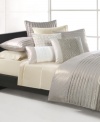 Embellished with an array of pleated stripes, Natori's Soho duvet cover has an undeniably modern sophistication. Featuring soft linen and cotton finished with a dazzling metallic sheen. Also features button closure; reverses to solid cotton sateen.