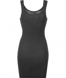 Stylish tank top in black ribbed cotton - Super-soft, machine washable material - Flattering wide scoop neckline - Extra-long, ultra-fitted silhouette - Hits mid-thigh - A genius basic ideal for layering beneath blazers and cardigans - Pair with denim or leather slim pants and style with scarves or colorful multi-strand necklaces