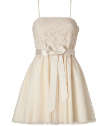 Perfect for your most special event, Valentino R.E.D.s ivory lace combo dress lends a pristine lady-chic polish to your look - Spaghetti straps, lace bodice, tulle skirt overlay, grosgrain self-tie sash, belt loops, hidden side zip - Fitted top, full skirt - Wear with heels and a shimmering metallic clutch Perfect for your most special event, Valentino R.E.D.s ivory lace combo dress lends a pristine lady-chic polish to your look - Spaghetti straps, lace bodice, tulle skirt overlay, grosgrain self-tie sash, belt loops, hidden side zip - Fitted top, full skirt - Wear with heels and a shimmering metallic clutch