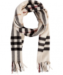 Finish your look on an iconic note with Burberry Londons giant check scarf, detailed in brushed cashmere for luxuriously cozy results - Fringing at both ends - Wear inside over bright knit sweaters, or outdoors over classic coats with leather gloves Finish your look on an iconic note with Burberry Londons giant check scarf, detailed in brushed cashmere for luxuriously cozy results - Fringing at both ends - Wear inside over bright knit sweaters, or outdoors over classic coats with leather gloves