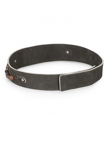 THE LOOKTapered silhouetteSleek suede designBeaded accentsConcealed double hook closure THE MEASUREMENTWidth, 2¼THE MATERIALLeatherORIGINMade in Italy THE LOOKTapered silhouetteSleek suede designBeaded accentsConcealed double hook closure THE MEASUREMENTWidth, 2¼THE MATERIALLeatherORIGINMade in Italy