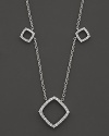 Diamonds encrust 14K white gold stations in elegant geometric shapes.