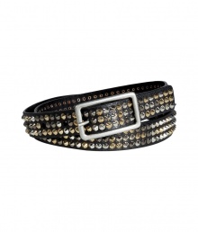 Pull together your look with a rocker-chic finish in Zadig & Voltaires edgy studded leather belt - Matte finished buckle, mixed metal cone studs - Wear with broken-in jeans and kick-around boots, or layered over modern knit dresses and sleek ballerinas Pull together your look with a rocker-chic finish in Zadig & Voltaires edgy studded leather belt - Matte finished buckle, mixed metal cone studs - Wear with broken-in jeans and kick-around boots, or layered over modern knit dresses and sleek ballerinas