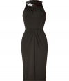 Inject sophisticated style into your cocktail-ready look with this flattering draped dress from Michael Kors - High neck with round snake embossed collar, front draped knot detail at waist, fitted silhouette- Pair with statement heels and an embellished clutch