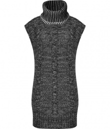 This must-have versatile long knit from See by Chloe doubles as both a sexy mini-dress and a long layering piece - Large ribbed turtleneck, sleeveless, ultra-long body, textured cable knit, ribbed hem - Wear with cropped trousers and heels or with ribbed tights and over-the-knee boots