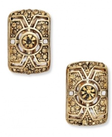 Total squares. These alluring button earrings from Charter Club spice up any look with topaz glass accents. Crafted in 14k gold tone mixed metal. Approximate diameter: 2/5 inch Total squares. These alluring button earrings from Charter Club spice up any look with topaz glass accents. Crafted in 14k gold tone mixed metal. Approximate diameter: 2/5 inch
