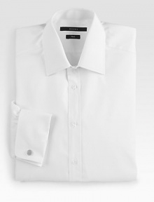 A tonal diamante print lends a signature touch to a classic dress shirt. Buttonfront Moderate spread collar Mother-of-pearl cufflinks Cotton Dry clean Made in Italy A tonal diamante print lends a signature touch to a classic dress shirt. Buttonfront Moderate spread collar Mother-of-pearl cufflinks Cotton Dry clean Made in Italy