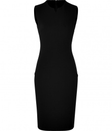 Versatile and incredibly chic, this classic black sheath from Cedric Charlier will solve all of your style quandaries - Round neck with small V cut out, sleeveless, fitted silhouette, figure-enhancing seaming details, concealed back zip closure - Wear with platform heels and a bold shoulder blazer