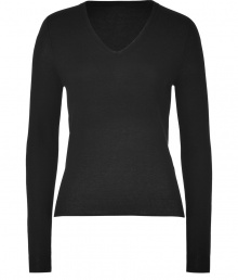 Stylish, understated essentials are the key to a perennially chic wardrobe, and Jil Sander Navys black pullover is a smart choice this season - Crafted from a super-soft, lightweight silk and cashmere blend - Slim cut fits close to the body - V-neck and long sleeves - An everyday indispensable that works 24/7 - Pair with jeans and loafers, a pencil skirt and pumps, or leather pants and ankle booties