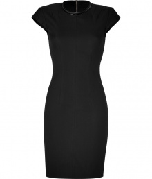 A chic LBD essential with an edge of sharp seduction, LAgences black tailored sheath is a must for polished cocktails looks - High rounded neckline with satin and crinkle patent trim, cap sleeves, metal back zip, contoured seaming, kick pleat - Form-fitting - Team with flawless pumps and a streamlined envelope clutch