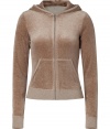 Stylish light  brown jogging jacket in a cotton-velvet blend - from L. A. cult label Juicy Couture, inventor of the feel good-meets-glam-look - typical Juicy cut, slim and lightly tailored - with front zipper, side pockets, and hoodie - terrific mix of sexy and comfort - your fave for many occasions - casual style: pair with jogging pants (as a suit) - sexy styling: with a miniskirt or skinny jeans