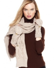 Convenient and cozy, these extra long gloves from Calvin Klein feature a convenient pull-back design with golden button detail. Convenient and cozy, these extra long gloves from Calvin Klein feature a convenient pull-back design with golden button detail.