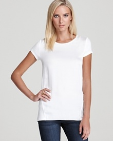 Add edge to your off-duty favorites with Aqua's rumpled satin tee--the perfect base for your downtown looks.