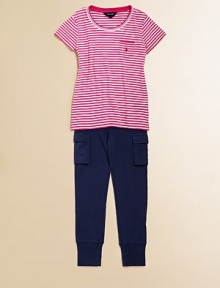 A comfy cotton knit is rendered in a seasonless striped pattern for a quintessential everyday basic.Ribbed crewneckShort sleevesCottonMachine washImported A comfy cotton knit is rendered in a seasonless striped pattern for a quintessential everyday basic.Ribbed crewneckShort sleevesCottonMachine washImported