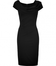 Subtle yet sultry, this slinky cocktail-ready dress from Donna Karan is a modern take on the ubiquitous LBD - Draped fold-over neckline, cap sleeves, draped waistline, fitted silhouette, concealed back zip closure - Style with bold platform pumps and a studded clutch Subtle yet sultry, this slinky cocktail-ready dress from Donna Karan is a modern take on the ubiquitous LBD - Draped fold-over neckline, cap sleeves, draped waistline, fitted silhouette, concealed back zip closure - Style with bold platform pumps and a studded clutch