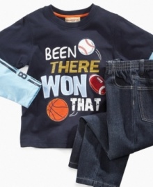 The crowd goes wild. This layered t-shirt and jeans set from Kids Headquarters gives your little sports fan a sporty style. The crowd goes wild. This layered t-shirt and jeans set from Kids Headquarters gives your little sports fan a sporty style.