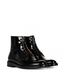 Add a kick of downtown cool to modern-minimalist looks with Marc Jacobs slick black boxcalf lace-ups, perfect for adding an understated edgy finish to your outfit - Rounded toe, rounded waxed cotton laces, wheeled welt, stacked leather heel - Team with slim trousers and modern knits, or with favorite dark denim and sharply cut blazers Add a kick of downtown cool to modern-minimalist looks with Marc Jacobs slick black boxcalf lace-ups, perfect for adding an understated edgy finish to your outfit - Rounded toe, rounded waxed cotton laces, wheeled welt, stacked leather heel - Team with slim trousers and modern knits, or with favorite dark denim and sharply cut blazers