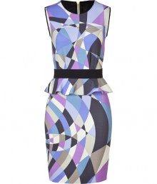 Super-luxurious dress in fine, patterned wool mix - Feminine, sleeveless silhouette, with a round neck and narrow waist - With ruffle peplum and accent waist - Beautiful, ocean blue geometric Pucci print - Wear with elegant high heels and a simple clutch