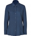 Detailed in a super soft mix of cotton, cupro and wool, Theyskens Theorys indigo button-down counts as a must for Downtown-cool looks - Oversized spread collar, long sleeves, buttoned cuffs, button-down front - Loosely tailored fit - Wear with contrast-colored denim, booties and a leather jacket