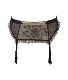 Luxurious garder belt made ..of fine, black synthetic fiber stretch - Elegant floral lace design - Decorative seam with subtle ruffles - With adjustable straps - Fits under all dark, looser-fitting clothing - Wear with matching bra and panties for an elegant, seductive look Luxurious garder belt made ..of fine, black synthetic fiber stretch - Elegant floral lace design - Decorative seam with subtle ruffles - With adjustable straps - Fits under all dark, looser-fitting clothing - Wear with matching bra and panties for an elegant, seductive look