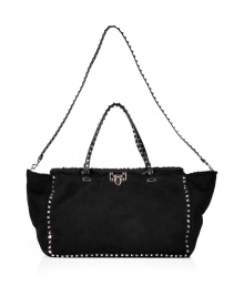 Work an iconic note into your covetable accessories wardrobe with Valentinos convertible rockstud trimmed tote, perfect for working this seasons rocker-chic look with an ultra elegant edge - Rockstud trimmed handles and removable shoulder strap, textural trim, hinged closure, embossed logo plaque, inside zippered back wall pocket, two slot pockets - Roomy enough for carrying to work or chic city getaways Work an iconic note into your covetable accessories wardrobe with Valentinos convertible rockstud trimmed tote, perfect for working this seasons rocker-chic look with an ultra elegant edge - Rockstud trimmed handles and removable shoulder strap, textural trim, hinged closure, embossed logo plaque, inside zippered back wall pocket, two slot pockets - Roomy enough for carrying to work or chic city getaways