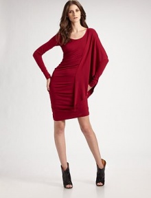 A stretch jersey style with long sleeves and luxurious draping along the side.Crewneck Long sleeves Tucked along side seams Side draping About 23 from natural waist 95% rayon/5% spandex Hand wash Imported Additional Information Women's Premier Designer & Contemporary Size Guide A stretch jersey style with long sleeves and luxurious draping along the side.Crewneck Long sleeves Tucked along side seams Side draping About 23 from natural waist 95% rayon/5% spandex Hand wash Imported Additional Information Women's Premier Designer & Contemporary Size Guide
