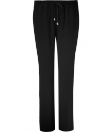 Stylish pants in fine, black viscose blend - Relaxed slim silhouette, on-trend ankle-cropped length - Medium low rise with drawstring, elasticated waist and side pockets - Versatile and casually cool, easily dressed up or down - Pair with a silk top and strappy sandals, or go for a more casual look with a t-shirt, cardigan and sandals