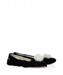 Finish your laid-back look in comfort and style in these ultra-cozy shearling lined ballerinas from UGG Australia - Cable knit upper, wispy pom-pom, shearling lining - Pair with lounge pants and favorite cashmere pullovers