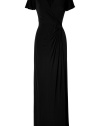 Elegant, evening dress made ​.​.of fine black silk jersey - Light feel and simple, flattering stretch - Side, decorative draping at waist - V-neckline with short sleeves - Conservative, classy design is perfect for exclusive events - Wear with sandals and a clutch