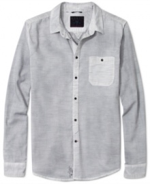 Feel grounded as you explore your outer limits with this long sleeve button down Space shirt by Guess Jeans. Feel grounded as you explore your outer limits with this long sleeve button down Space shirt by Guess Jeans.