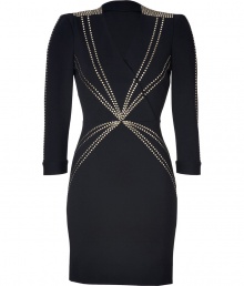Take your rocker-chic look to cocktails with Hoss Intropias studded black sheath, sharply tailored for an ultra flattering feminine fit - Wrapped V-neckline, 3/4 sleeves, hidden side zip, tailored fit - Pair with mirrored metallic accessories and sparkly fine jewelry Take your rocker-chic look to cocktails with Hoss Intropias studded black sheath, sharply tailored for an ultra flattering feminine fit - Wrapped V-neckline, 3/4 sleeves, hidden side zip, tailored fit - Pair with mirrored metallic accessories and sparkly fine jewelry