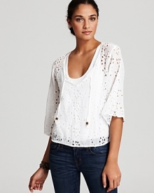 Exuding feminine style, this eyelet embellished Ella Moss top feels fresh for the season in luxe cotton-silk.